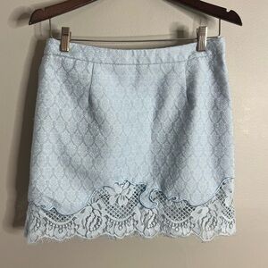3Colour Women's Size 6 Baby Blue Brocade Lace Mini Skirt